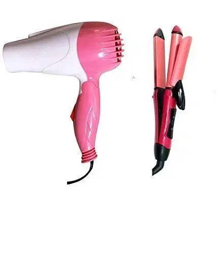 Hair Dryer with 2 in 1 Hair Straightener and Curler, Multicolour (1000 W)