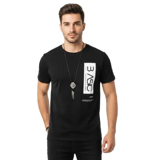 Polyester Printed T-Shirt for Men, Black (S)