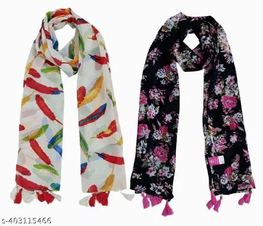 Poly Chiffon Printed Scarves for Women, Pack of 2 (Multicolor, 1.75 m)
