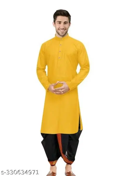 Kurta Set for Men (Yellow, M)