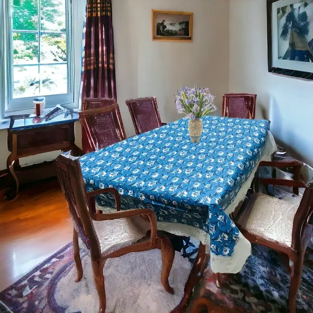 Polyester Printed Table Cloth, Blue, 60x90 inches
