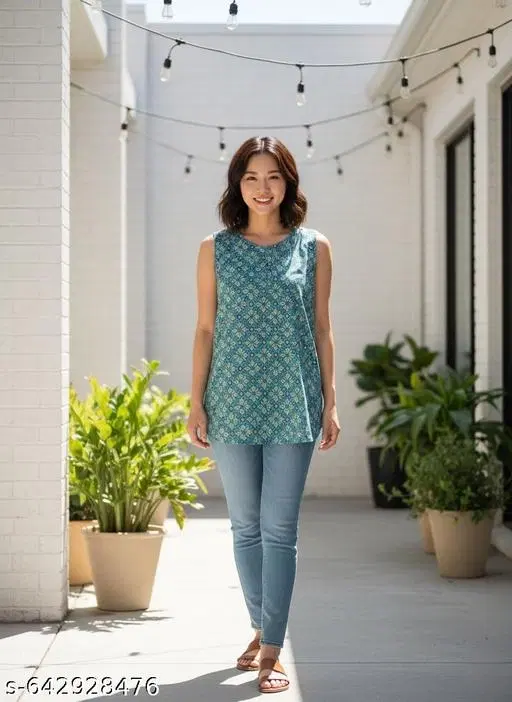 Rayon Tunic for Women (Green, S)
