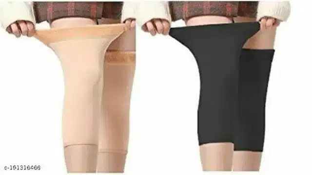 Woolen Knee Protector, Beige & Black, Set of 2