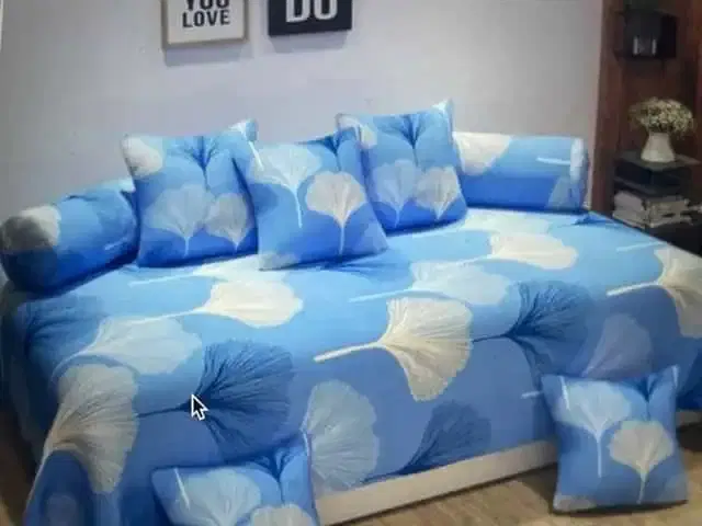 Adirav Polycotton Feel Single Bed Sheet, 2 Bolster covers & 5 Cushion Covers, Sky Blue, ADRV-DW-65