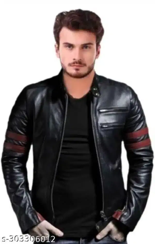 Synthetic Leather Full Sleeves Solid Jacket for Men (Black, L)