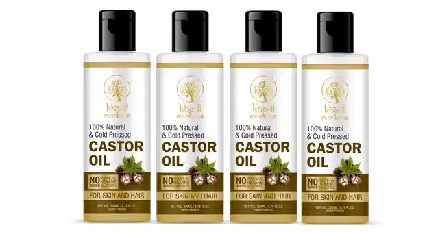 Meribana Khadi Premium Cold Pressed Castor Hair Oil, Pack of 4, 100 ml