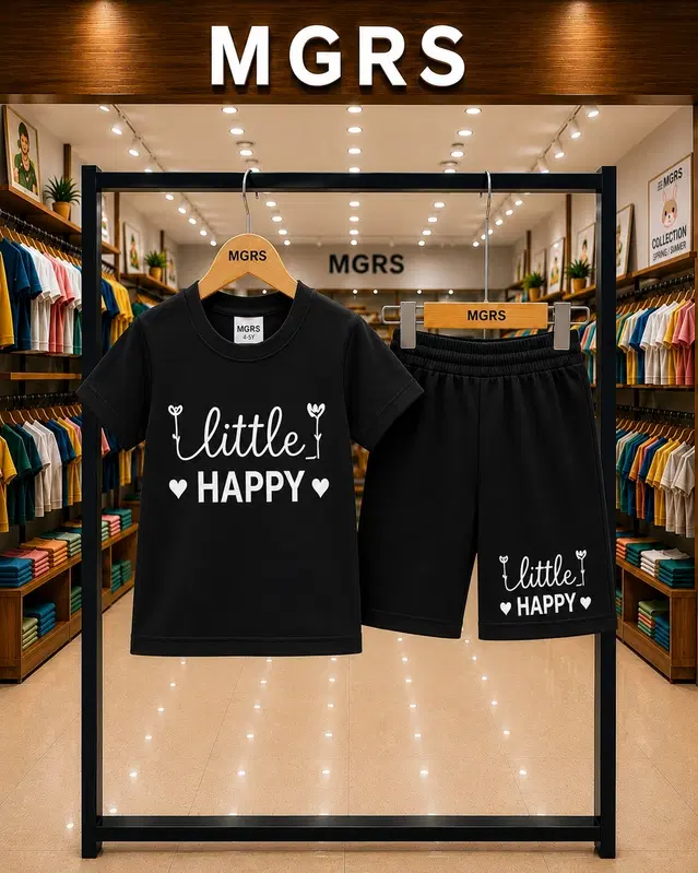 Typography Cotton Top & Bottom Set for Boys (Black, 6 - 12 Months)