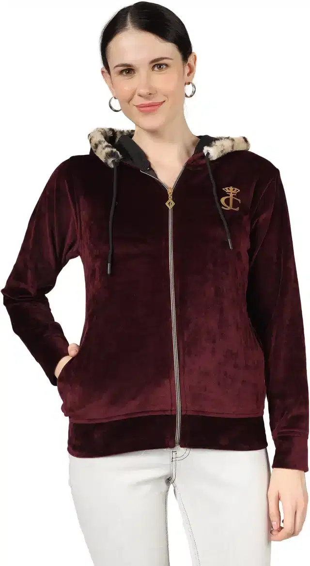 Full Sleeves Hooded Sweatshirt for Women (Maroon, L)