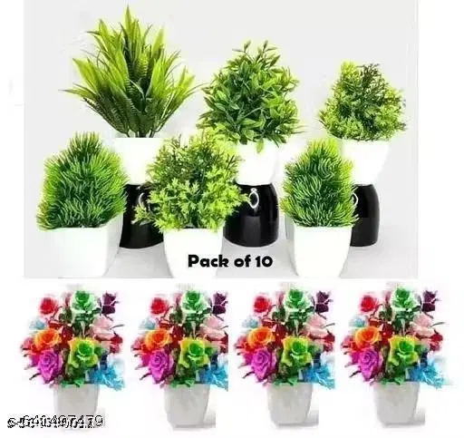 Plastic Artificial Flowers, Multioclor, Pack of 10