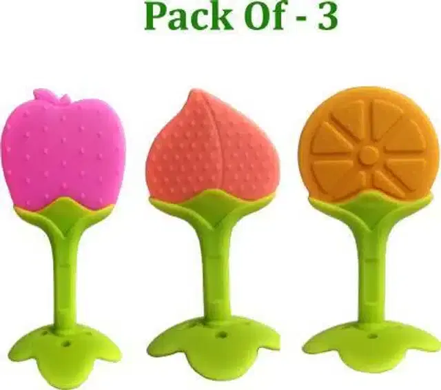 Silicone Smooth Teether for Kids, Multicolor, Pack of 3