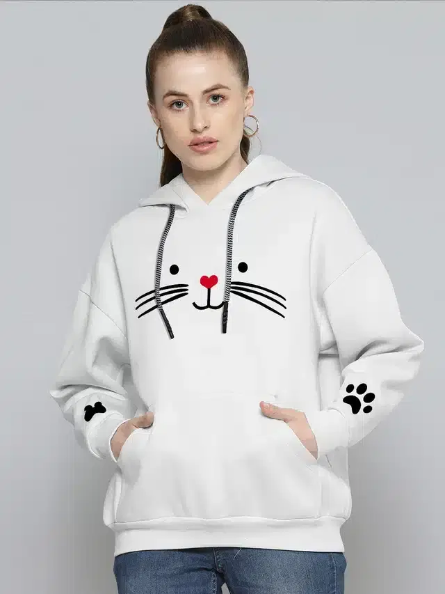 Hooded Sweatshirt for Girls (White, S)