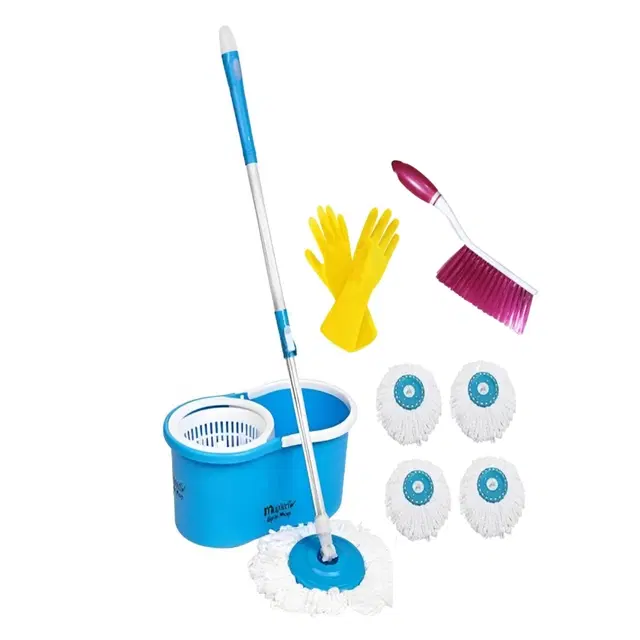 Mop Bucket Set with Cleaning Gloves & Brush with 4 Refills, Multicolor, Set of 1