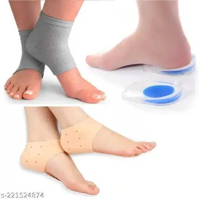 Moisturizing Silicon Gel Socks with Gel Pad & Foot Pad, Beige, Set of 3