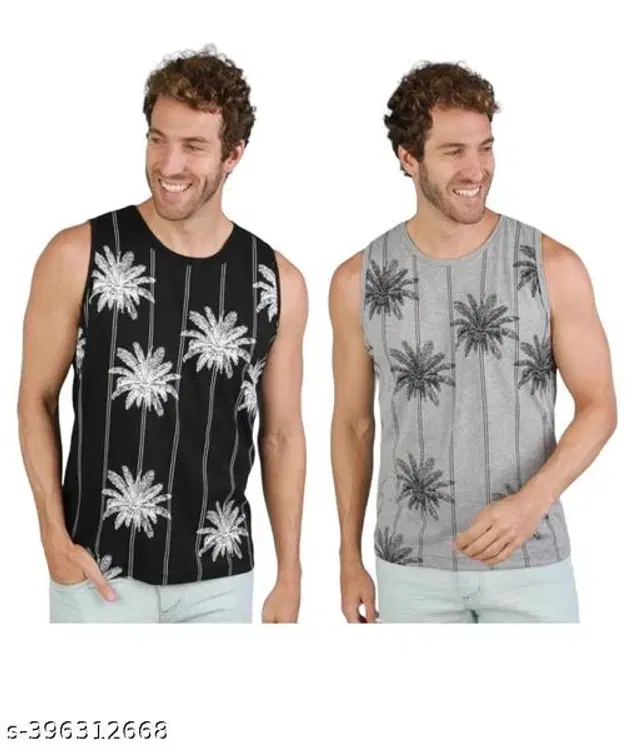 Cotton Vests for Men, Pack of 2 (Black & Grey, S)