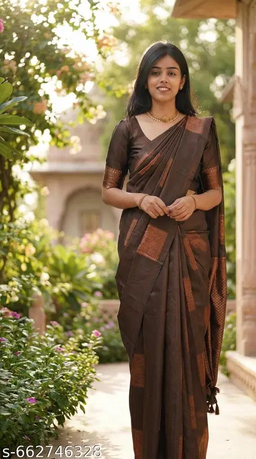 Soft Silk Saree for Women (Brown, Free Size)