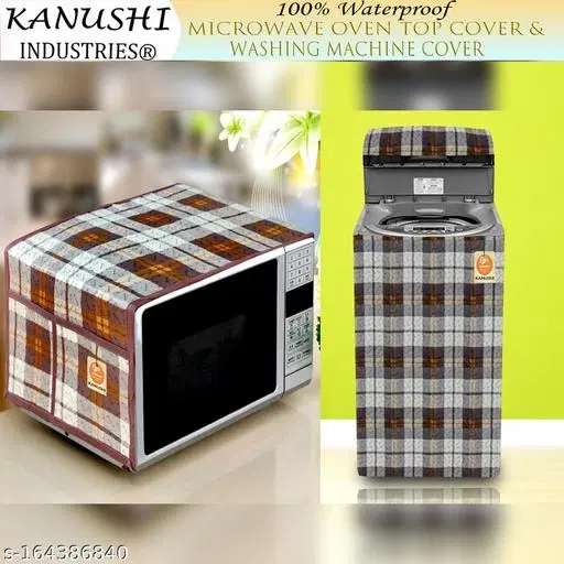 KANUSHI Industries® Microwave / Oven Top Cover With 4 Utility Pockets + 1 Pc Top Load Fully Automatic Washing Machine Cover (Color : multicolor)(MICRO+WASMAC-FULLY-NW-NEW-09)