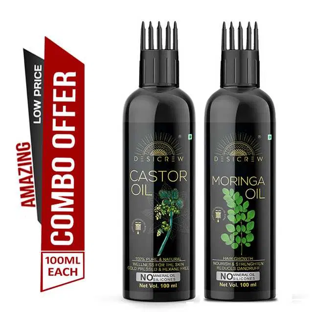 Desi Crew Cold Pressed Pure Castor Oil & Moringa Oil, Pack Of 2, 100 ml, KGE-142