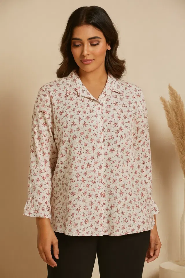 Women's Floral Button Down Top, L (Pink)
