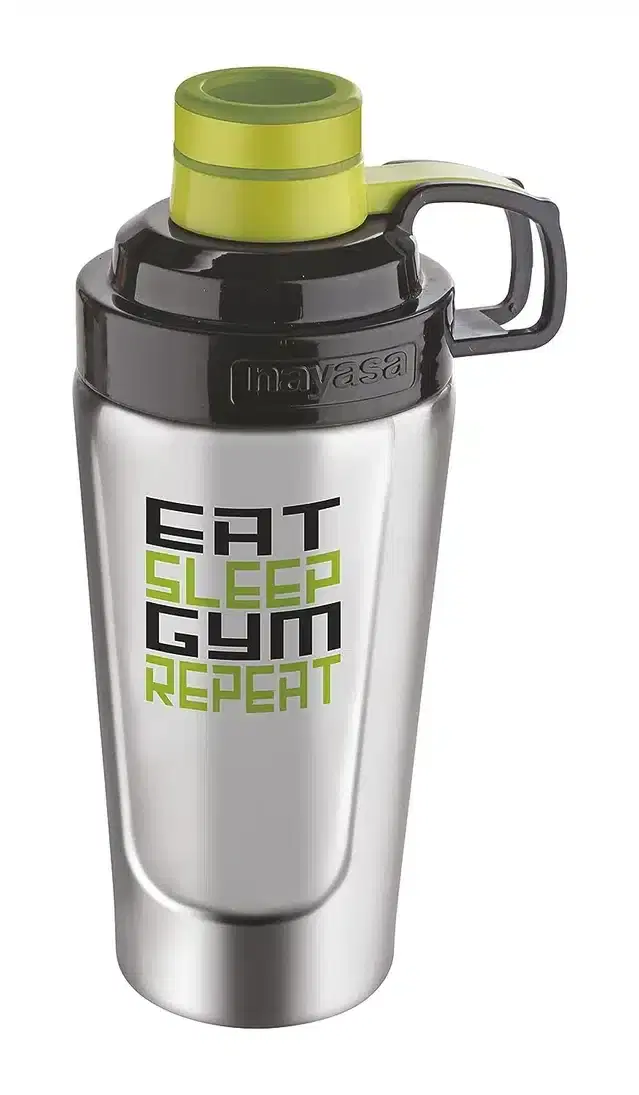 Gym Shaker Bottle for Men & Women, Olive & Silver, 900 ml