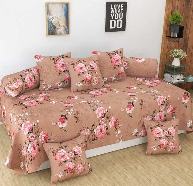 Homefab Microfiber Diwan Set, Rose Pink, 60X88 In, HF-127