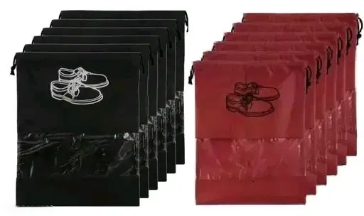 Non-Wovwn Shoes Bags,Black & Red, Pack of 12