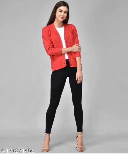 Acrylic Sweater for Women (Red, XXL)