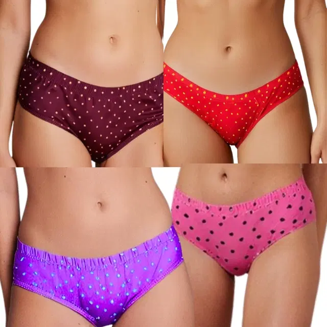 Cotton Printed Briefs for Women, Pack of 4 (Multicolor, M)