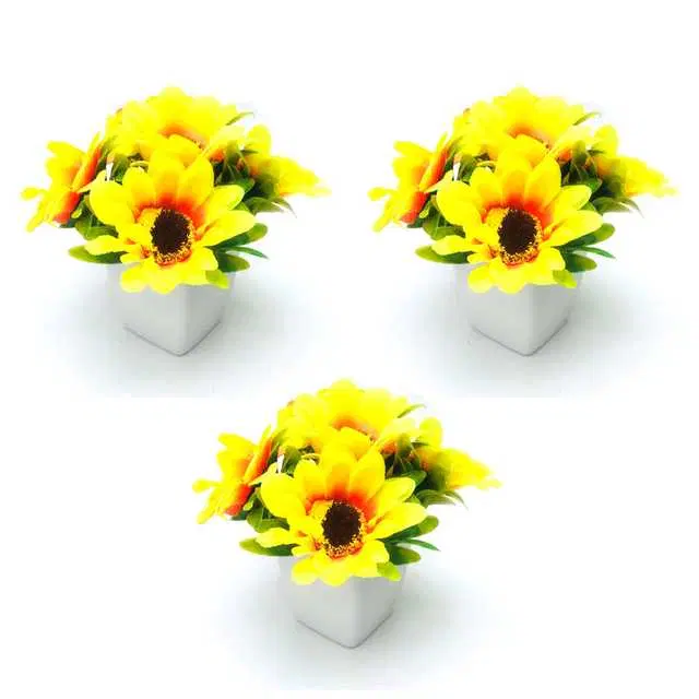 Duli Natural Looking Artificial Flower Pot For Home Decoration, Yellow, Pack Of 3, D-12