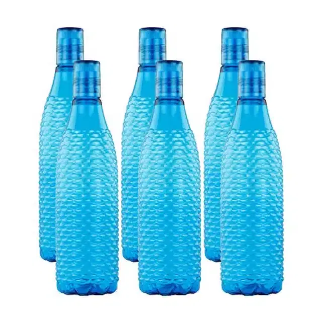 Airtight Plastic Water Bottle with Lid, Sky Blue, 1000 ml, Pack of 6