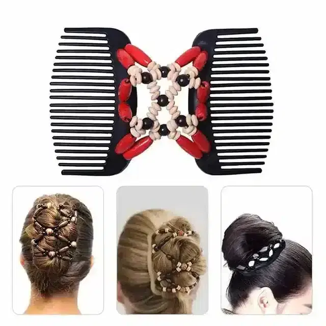 K Kudos Magic Double Row Wooden African Butterfly Stretchy Hair Clip