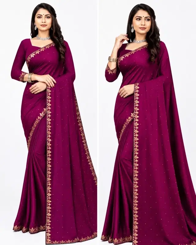 Lycra Blend Solid Saree for Women (Purple, 6.3 m)
