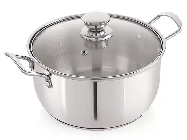 Stainless Steel Sandwich Bottom Casserole with Glass Lid, Silver, 2 L