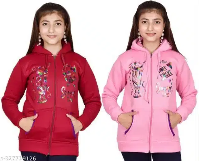 Woolen Full Sleeves Hooded Sweatshirts for Girls, Pack of 2 (Maroon & Light Pink, 10-11 Years)