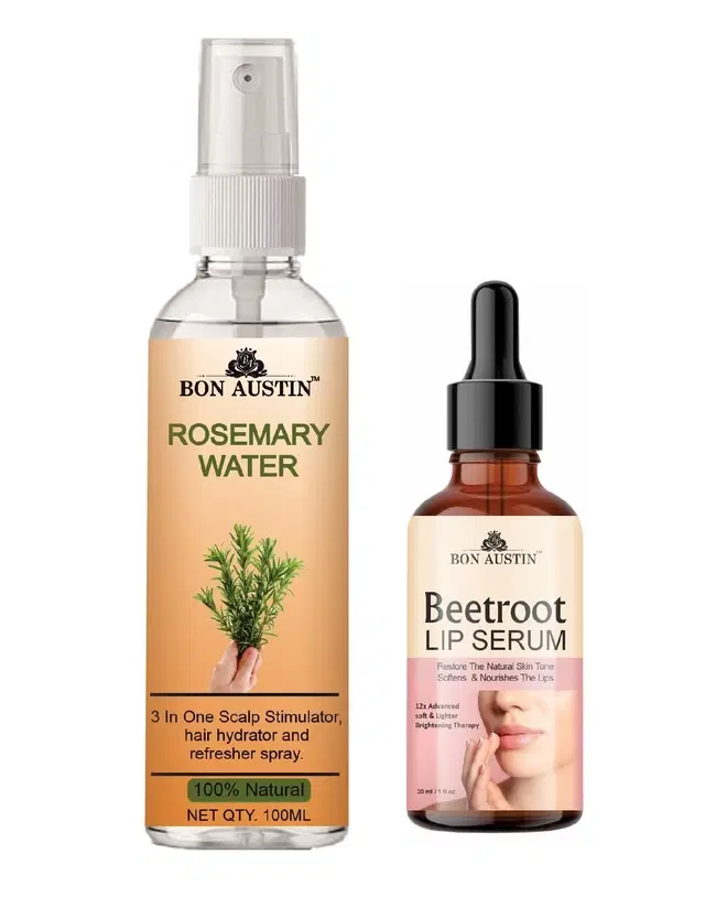 Bon Austin Natural Rosemary Water, 100 ml with Beetroot Lip Serum, 30 ml, Set of 2