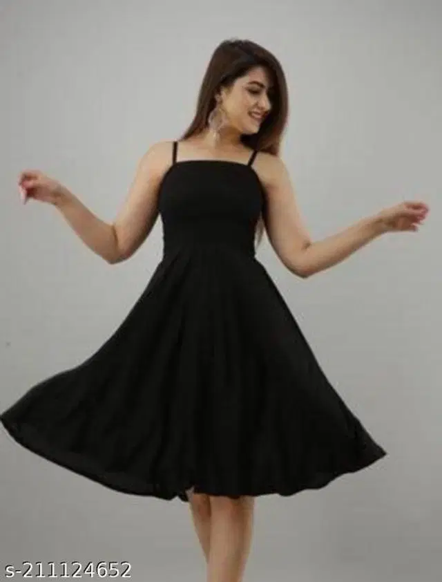 Poly Crepe Dress for Women (Black, S)