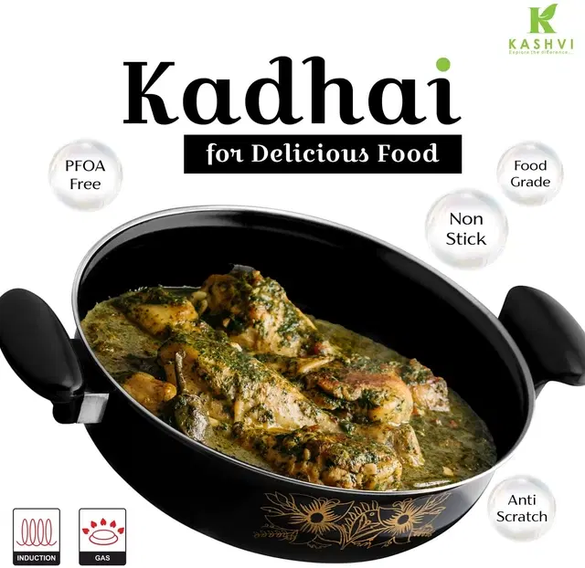 Cast Iron Kadai, Black, 28 cm