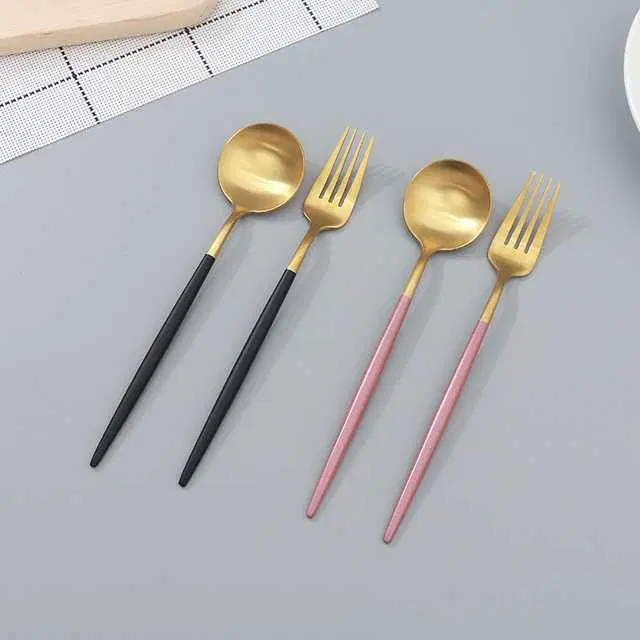 Ximi Vogue Gold-Plated Stainless Steel Dinner Spoon Fork, Black And Gold/Pink And Gold, Pack Of 1, X-263