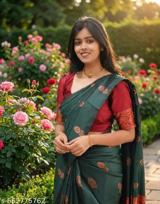 Banarasi Satin Silk Saree for Women (Blue, Free Size)