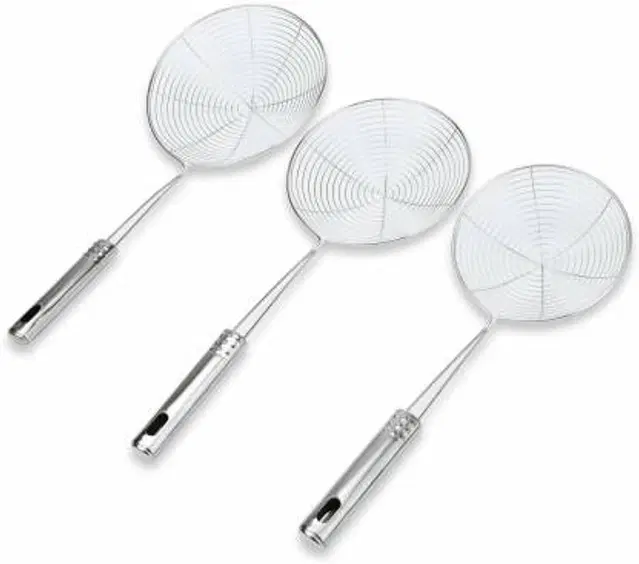 Stainless Steel Premium Quality Deep Fry Strainer, Silver, Pack of 3