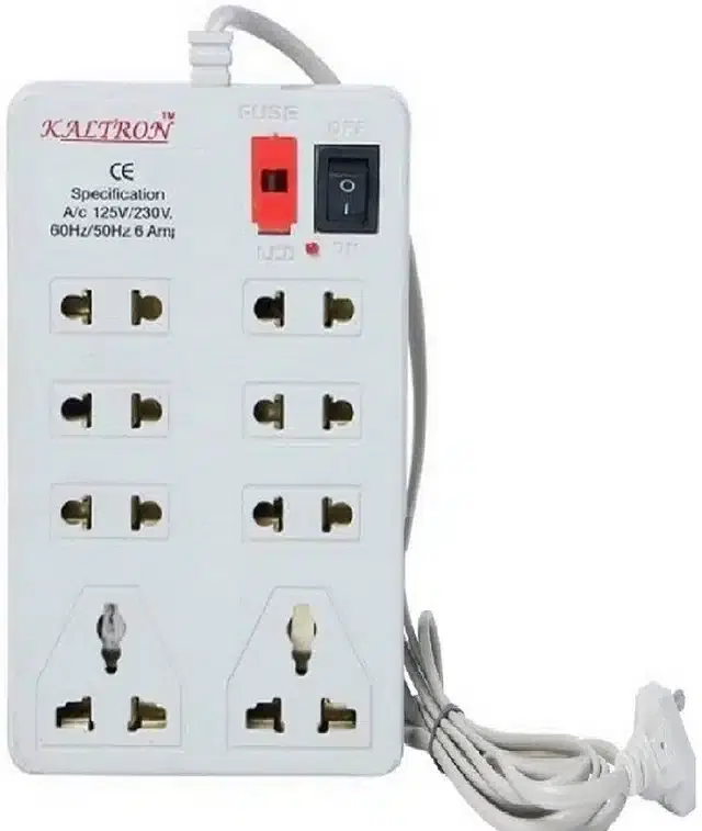 8 Socket Extension Board with Fuse & Indicator , White, 2 m
