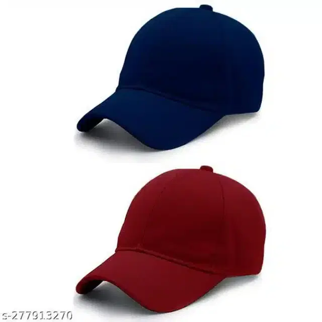 Cotton Cap for Men & Women, Pack of 2 (Navy Blue & Red)