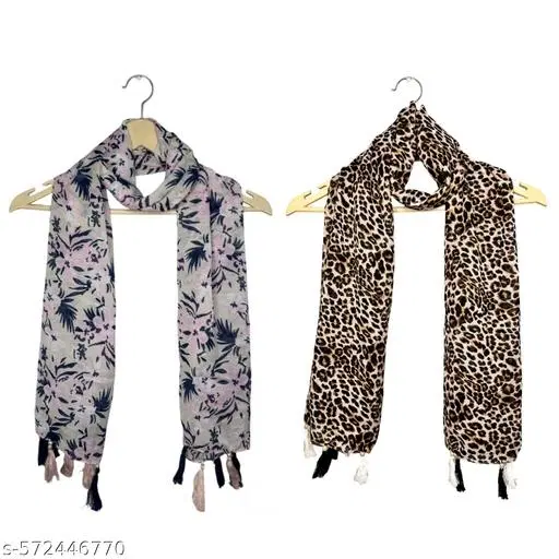 Chiffon Scarves for Women, Multicolor, Pack of 2