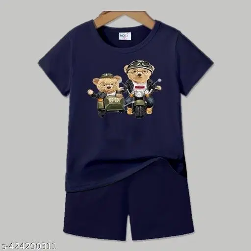 Cotton Blend Printed Clothing Set for Boys, Navy (6-7 Years)