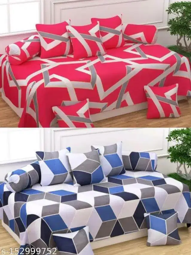 Polycotton Diwan Cover Set, Multicolor, Combo of 2