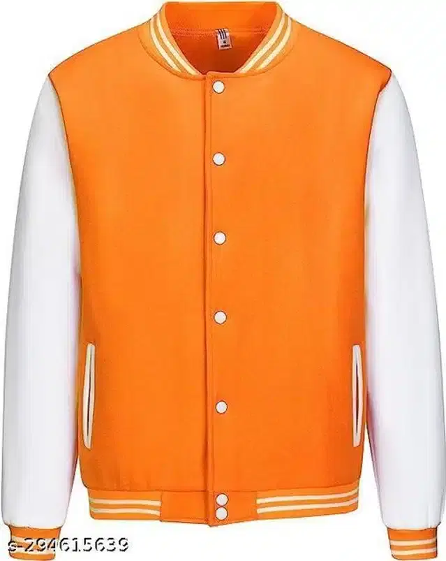 Full Sleeves Jacket for Men (Orange & White, S)