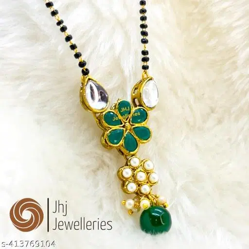 Alloy Mangalsutra With Earring for Women, Green