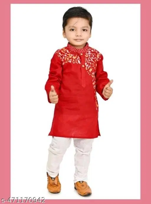 Solid Button Cotton Kurta Set for Boys (White, 4-5 Years)