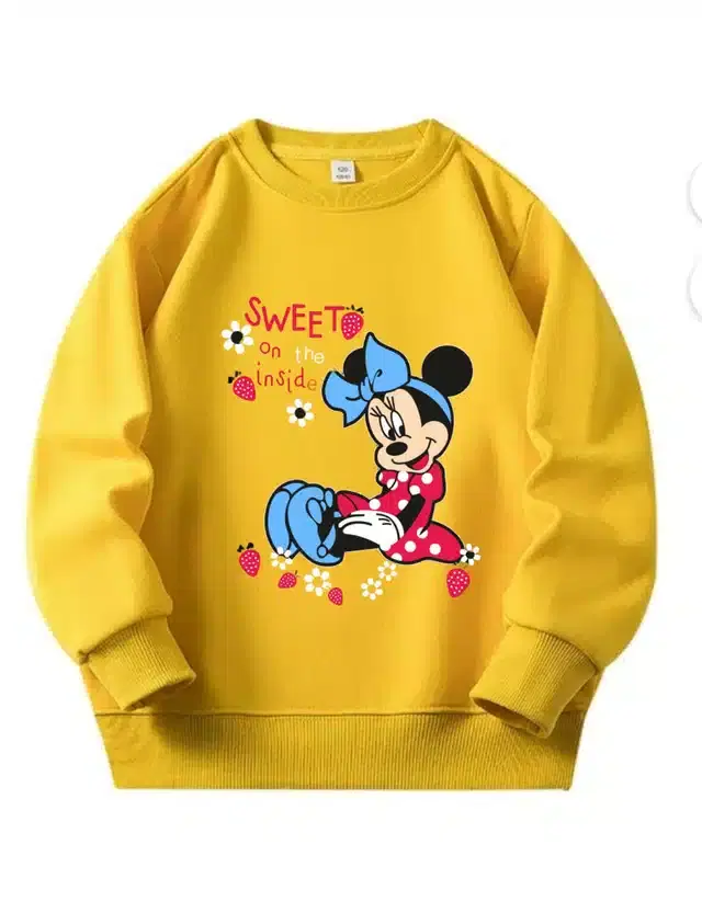 Fleece Printed Sweatshirt for Girls (Mustard, 8-9 Years)