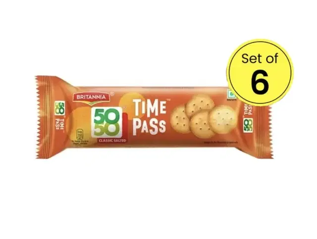 Britannia 50-50 Timepass Classic Salted Biscuits, 6X63.5 g (Pack Of 6)