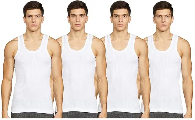 Cotton Solid Vest for Men, Pack of 4 (White, 90)